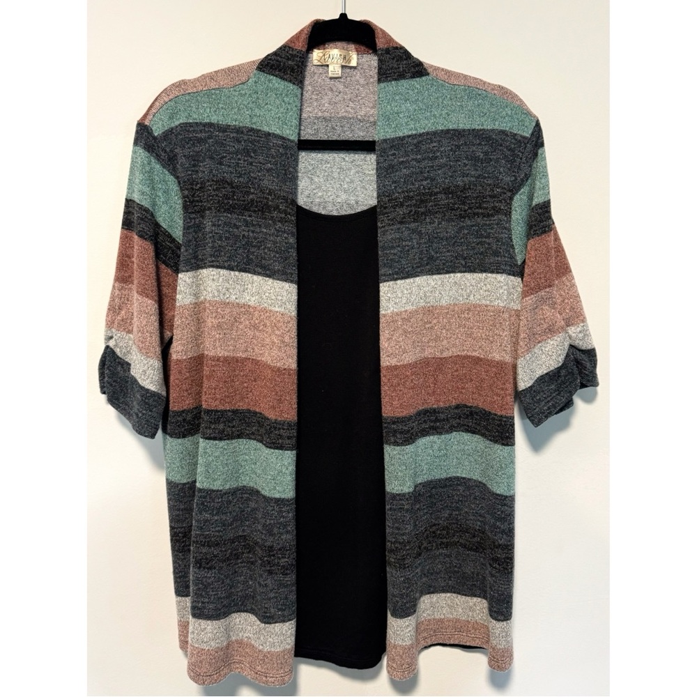 Lavish short sleeve cardigan top(top and cardigan attached), size L